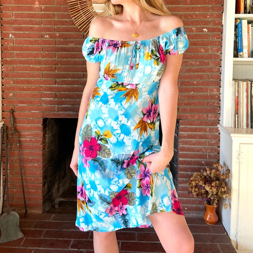 Tie Dye Floral Print Hawaiian Dress